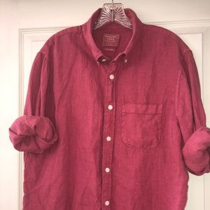 Men's Abercrombie and Fitch Linen Shirt Red/Rose